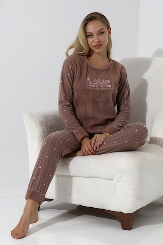 Wordex Fawn 5019 Peluş Welsoft Polar Kışlık Yumoş Kadın Pijama Takımı Love Vizon