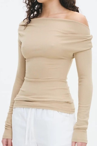 Madmext Bej Kadın Off Shoulder Uzun Kollu Bluz Mg2567 Bej