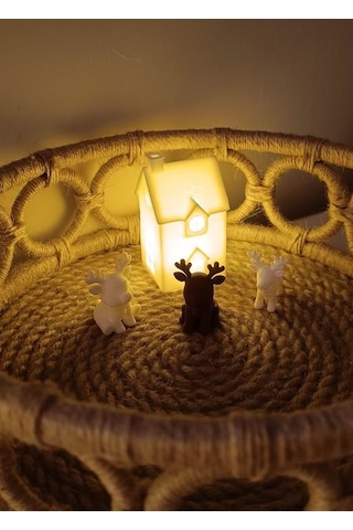 Kış Evleri Mini Geyik Mumluk Noel Yılbaşı Süsü Dekoratif Biblo Tealight Mumluk Seti Mumlar Dahildir