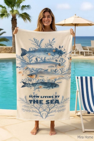 Unisex Desenli Baskılı Deniz Plaj Havlusu Balık 70x140 Cm - Seçenek: 31 Çok Renkli