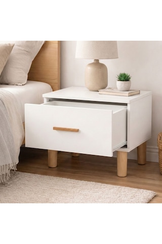 Beyaz Çekmeceli Komodin Yatak Odası & Bebek Odası İçin Modern Ahşap Ayaklı Komodin Beyaz