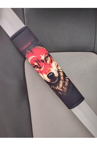 Lexroo Emniyet Kemeri Kılıfı, Kurt Ve Türk Bayrağı Baskılı, 26 Cm, Yumuşak Voleur Kumaş