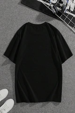 Korku Karakterleri Baskılı Unisex Oversize Tshirt Siyah