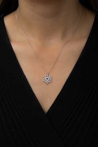 Papatya Silver Kalpli Kartanesi Kolye Nano Zirkon Taşlı Rodyum Kaplama 925 Ayar Gümüş, UVPS100498
