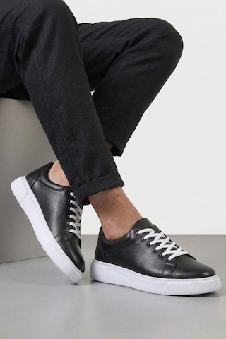 Papuçcity Pisagor Ps-581 Erkek Hakiki Deri Sneakers Spor Ayakkkabı Siyah - Beyaz