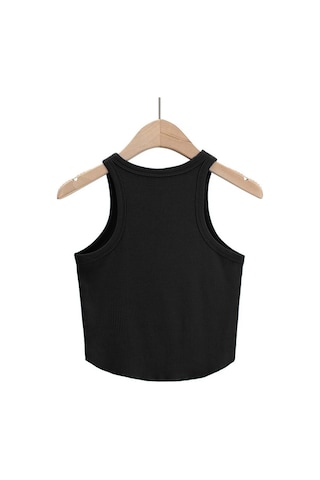 Liona Kadın Oval Etekli Siyah Renk Bisiklet Yaka Crop Top Bluz 001