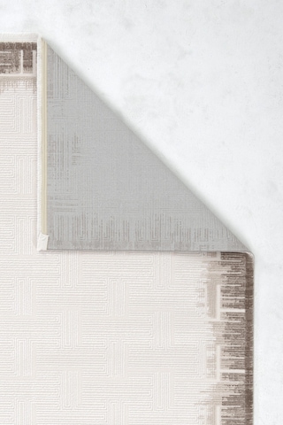 Bohem Bej Çizgili Akrilik Koridor Halısı, Modern Antre Mutfak Yolluk Kahverengi