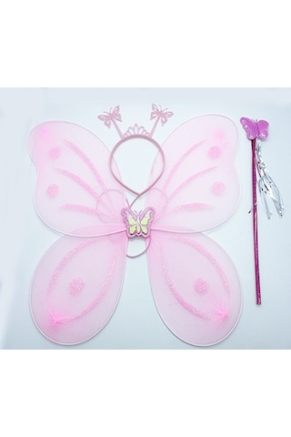 Go İthalat Toz Pembe Renk Kelebek Kanadı Tacı Ve Sopası 50x37 Cm
