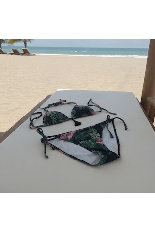 Bonbon Kadın Plaj Giyim Yeşil Desenli Bikini Takım Bb2637 Çok Renkli