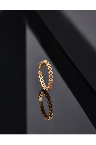 925 Ayar Gold Sıralı Tamtur Kalp Ayarlanabilir Gümüş Yüzük Gümüş