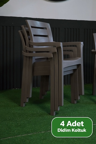 Alezy Didim İstiflenebilir Bahçe Balkon Koltuk Sandalye 4 Adet Gri