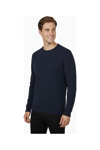 Erkek Sıfır Yaka Petek Doku Regular Fit Sweatshirt Bgl-st04950 Lacivert
