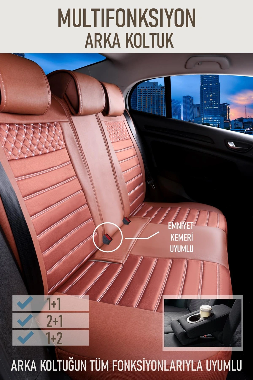 Volkswagen Golf Impression Uyumlu Lüx Deri Oto Koltuk Kılıfı Ön Arka Takım Elit Taba