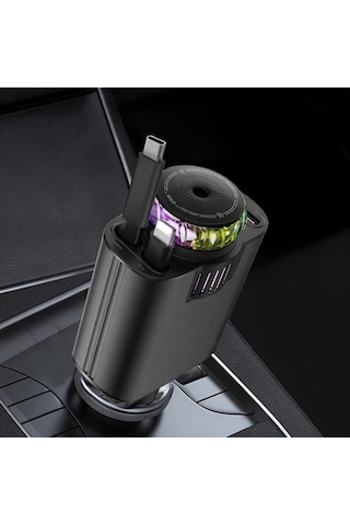 5in1 Araç Çakmaklığı Pd Hızlı Araç Şarj Cihazı Kendinden Kablolu Rgb Yıldız Işık Saçan Araç Kokusu Aroma Difüzör Özellikli + 3 Adet Esans Hediyeli 45w Black