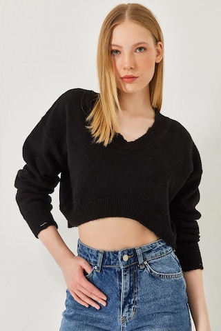 Shade Kadın Crop Triko Kazak 20246925 - Siyah