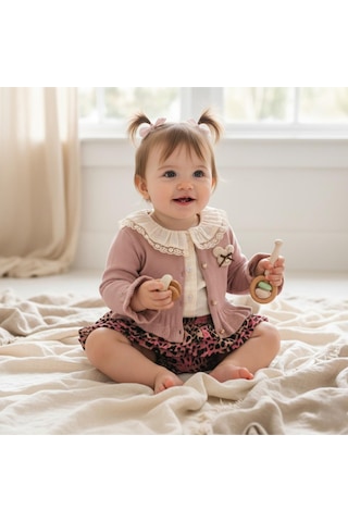 Cumino Kız Bebek Rose Poposu Fırfırlı 3'lü Takım Cmn-3738 Pudra