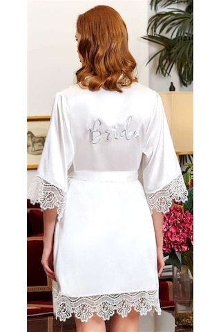 Jeremi 3213 Çeyizlik İpek Saten Dantelli Bride Sabahlık - Krem Krem