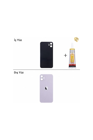 Apple Uyumlu iPhone 11 Mor Arka Kapak Arka Cam Batarya Kapağı Lazer Kesim Kapak Pil Kapağı + B-7000 Yapıştırıcı