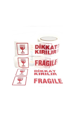 Bant Evi Dikkat Kırılır Fragile Baskılı Koli Bandı 7 CM x 100 M Fragile İkaz Bant