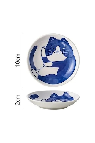 A Japon Tarzı Seramik Tatlı Sos Tabağı Sofra Yaratıcı Sevimli Karikatür Şanslı Kedi Desen Su Damlası Şekli Meyve Suşi Tabakları