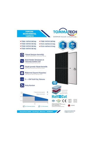 Tommatech 600 W 144 Pm Half Cut Topcon Güneş Paneli
