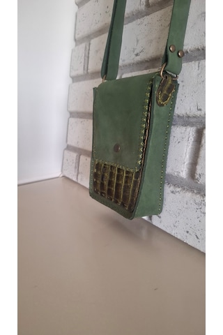 Çağla Yeşili Hakiki Deri Mini El Yapımı Çapraz Çanta Yeşil