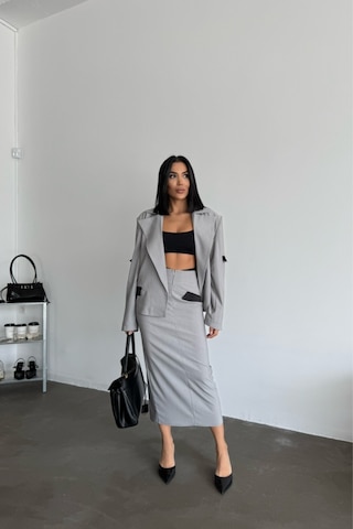 Sensuelle Crop Ceket - Etek Takım - Gri