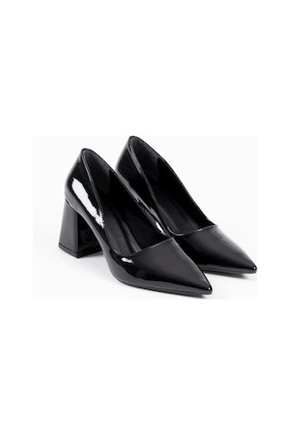 Valeria Siyah Rugan Kadın Topuklu Ayakkabı Siyah Rugan