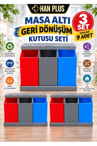 Han Plus Masa Altı, 3'lü Geri Dönüşüm Kutusu Seti -3 Takım + Online Sıfır Atıkeğitimi