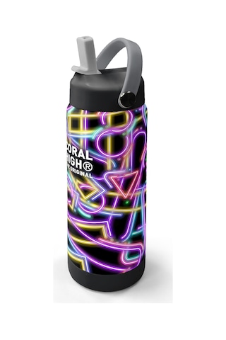 Coral High Siyah Renkli Neon Desenli Katlanır Ağızlıklı Çelik Termos 650 Ml 38330 Siyah