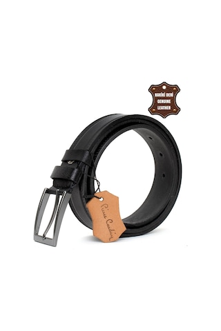 Pierre Cardin Pc355 Erkek 3,5 Cm Çift Dikiş Kemer Siyah-siyah Siyah