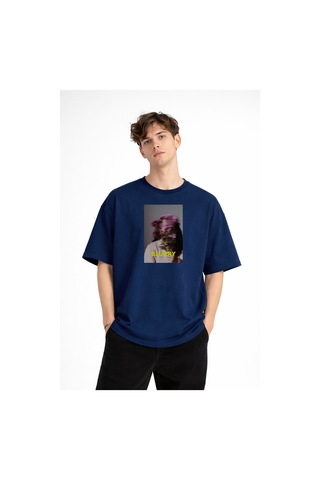 Misa Tahtakale Blurry - Oversize Erkek Tişört Koyu Mavi Çok Renkli