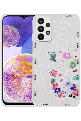 Nourthkiingdom Galaxy Uyumlu A33 5g Kılıf Desenli Sert Silikon Nrtk Mumila Kapak - White Cat White Cat