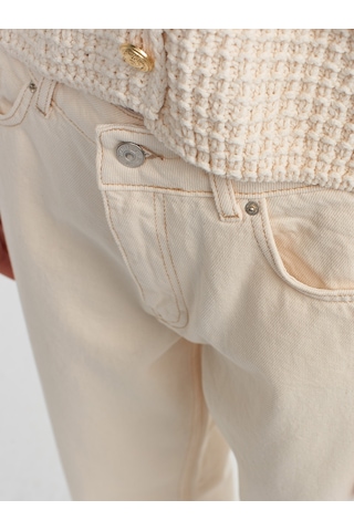 Dilvin Pamuklu Düşük Bel Wideleg Denim Pantolon Ekru