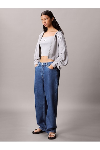 Calvin Klein Kadın French Terry Fermuarlı Kapüşonlu Sweatshirt - Gri Melanj-8429 Bc06 Grey Heather