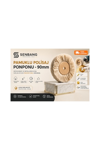 Senbang Pamuklu Polisaj Ponponu 90mm Ahşap Göbekli Parlatma Keçesi Metal Takı Çelik Polisaj Fırçası