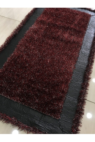 Saray Halı Simli Deri 80X150 Kırmızı Siyah Deri Küçük Ölçü Halı !