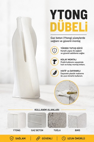 50 Adet Ytong Dübeli Gazbeton, Bims Ve Gözenekli Yüzeyler İçin Güçlü Tutuşlu Plastik Dübel