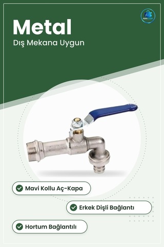 Bahçe Musluğu Mavi Kollu Metal Hortum Bağlantılı Sulama Dış Mekan