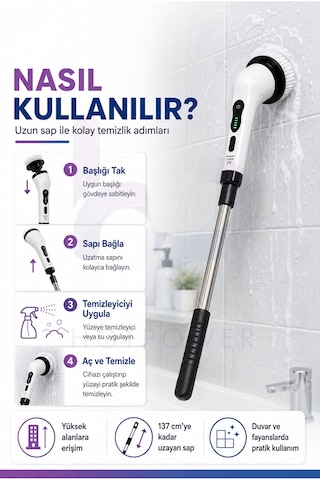 Safestore 9 İn 1 Elektrikli Temizleme Aleti Fırçası Elektrikli Sıkma Temizleme Scrubber 9 Farklı Başlık