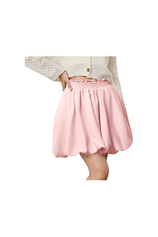 Kadın Yüksek Bel Fırfırlı Çiçekli Etek A Kesim Kısa Etek CAMEL