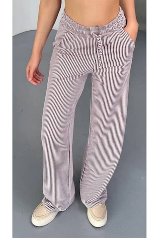 Yandan Cepli Beli Bağcıklı Su Yolu Kadın Çizgili Pantolon Bordo