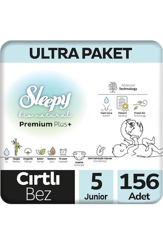 Sleepy 5 Beden Bio Natural Bebek Bezi Ultra Paket 78x2 156 Adet 5 Numara