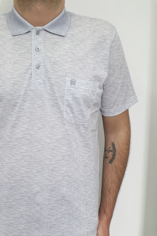 Santa Dmctekstil Erkek Kendinden Desenli Klasik Rahat Kalıp Tek Cepli Polo Yakalı T-shirt Gri