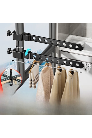 Siyah Katlanır Model İki Adet Çamaşır Kurutma Rafı, Yükseltilmiş 8 Delikli Sağlam Siyah