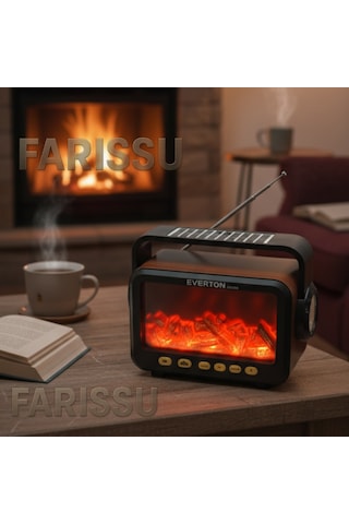 Rt-734 Gerçek Eskitme Görünümlü Şömine Efektli Nostaljik Radyo Güneş Enerjili, Bluetooth'lu, Fenerli