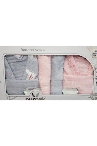 Nurpak Bambu Aile Bornoz Seti Pudra Gri