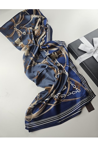 Miorel Scarfs Yeni Sezon Lv Kemer Desen Vual İpek Şal Yeni Sezon Silk Scarfs Shawl Hijab Fular Lacivert