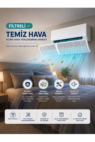 Filtreli Klima Hava Yönlendirme Aparatı Dekoratif Tasarım Temiz Ve Konforlu Hava Deneyimi Beyaz