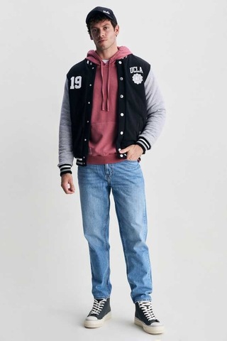 Upland Siyah Çıtçıtlı Baskılı Standard Fit Erkek Mont Siyah